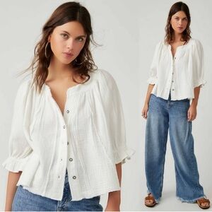 Free People White Lucy Solid Swing Top